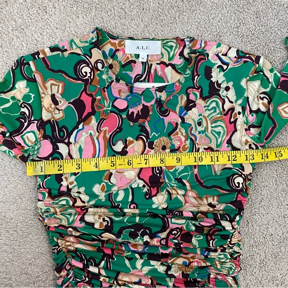 A.L.C. Kiki Ruched Mini Dress Emerald Multi Floral‎ XS - Picture 6 of 8